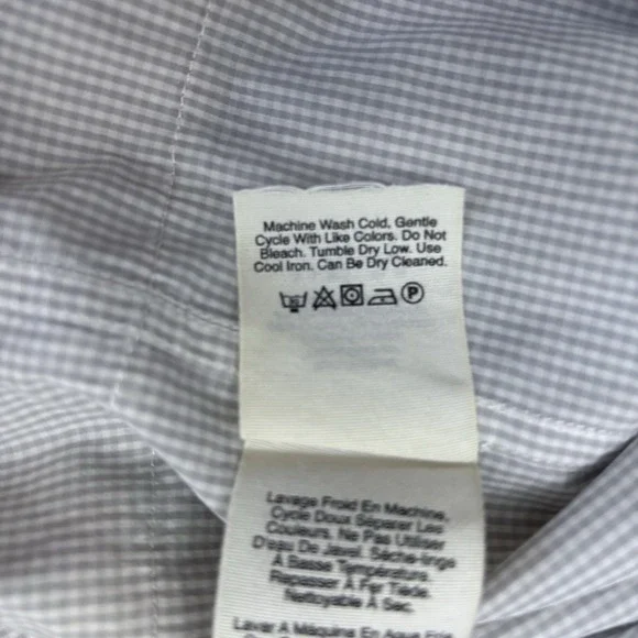 Pure DKNY Tunic Top Large Gray White Gingham Ruffle Hem Roll‎ Tab Sleeves Preppy - Picture 11 of 12